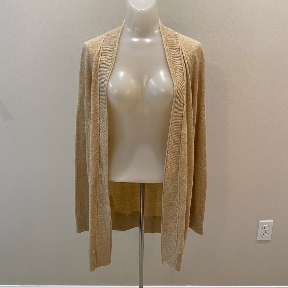 Lilly Pulitzer Gold metallic Open-Front Cardigan Sweater gold button accents M